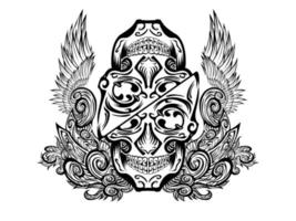 vector de tatuaje de calavera de alas tribales