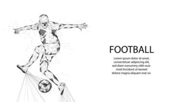 football player and soccer ball or with low polygon pattern vector