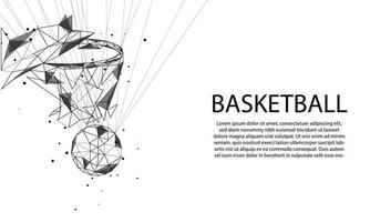 baloncesto pasando por la canasta de líneas, triángulos, partículas, polietileno bajo y diseño de estructura alámbrica vector