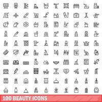 100 beauty icons set, outline style vector