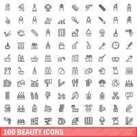 100 beauty icons set, outline style vector