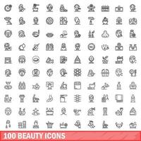 100 beauty icons set, outline style vector