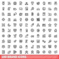 100 brand icons set, outline style vector