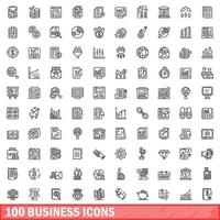 100 business icons set, outline style vector