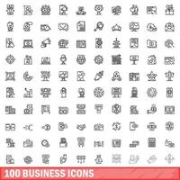 100 business icons set, outline style vector