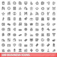 100 business icons set, outline style vector