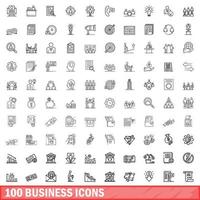 100 business icons set, outline style vector