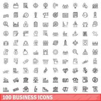 100 business icons set, outline style vector