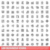 100 business icons set, outline style vector