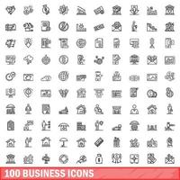 100 business icons set, outline style vector