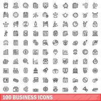 100 business icons set, outline style vector