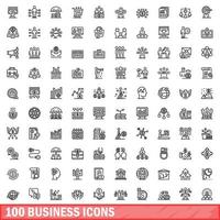 100 business icons set, outline style vector