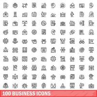 100 business icons set, outline style vector