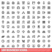 100 business icons set, outline style vector