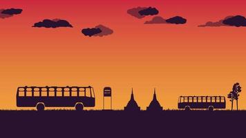 silhouette of  public bus and bus stop sign at Thailand on gradient background vector