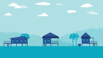 flat cartoon side view of asian Traditional Thai houses vector