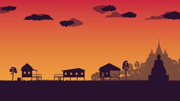 silhouette of asian Traditional Thai houses on gradient background vector