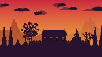 silhouette of traditional Thai temple on gradient background vector