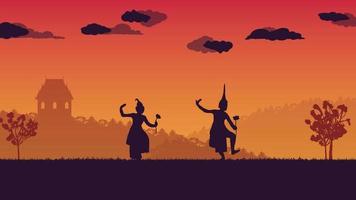 silhouette of traditional Thai Dance on gradient background vector