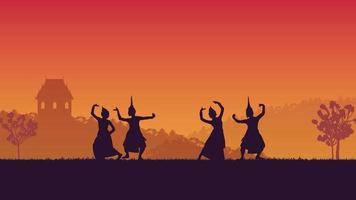 silhouette of traditional Thai Dance on gradient background vector