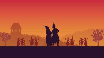 silhouette of traditional Thai Dance on gradient background vector