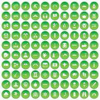 100 adventure icons set green circle vector