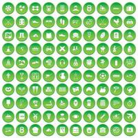 100 activity icons set green circle vector