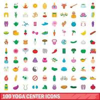 100 iconos de centro de yoga, estilo de dibujos animados vector