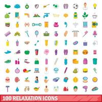 100 relaxation icons set, cartoon style vector