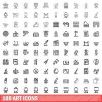 100 art icons set, outline style vector