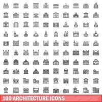 100 conjunto de iconos de arquitectura, estilo de contorno vector