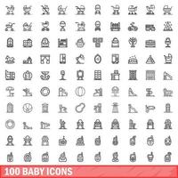 100 baby icons set, outline style vector