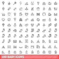 100 baby icons set, outline style vector