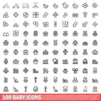 100 iconos de bebé, estilo de esquema vector