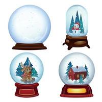 Conjunto de iconos de globo de nieve, estilo de dibujos animados vector