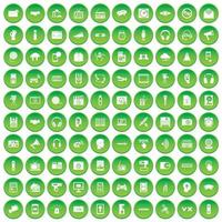 100 audio icons set green circle vector