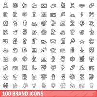 100 brand icons set, outline style vector