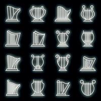 Harp icons set vector neon