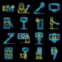 Selfie icon set vector neon