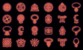 Amulet icons set vector neon