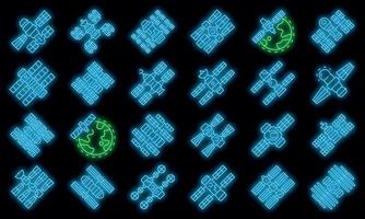 Space station icons set vector neon