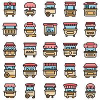 Hot dog cart icons set vector flat