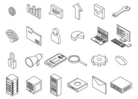 Data center icons set vector outine