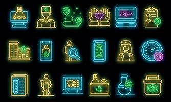 Private clinic icons set vector neon