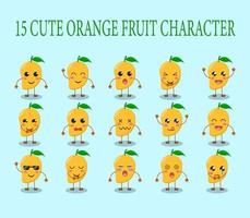 conjunto de 15 lindos personajes de fruta de mango con varias expresiones vector