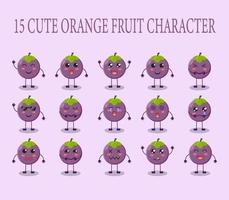 set of 15 cute mangosteen characters with various expressions vector