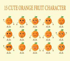 set of 15 cute orange fruit characters with various expressions vector