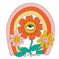 Retro 70's psychedelic hippie flowers illustration print for t-shirt or sticker poster vector