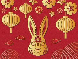 Chinese new year 2023 year of the Rabbit - Chinese zodiac symbol, Lunar new year concept, modern background design vector