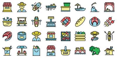 Floating market icons set vector flat